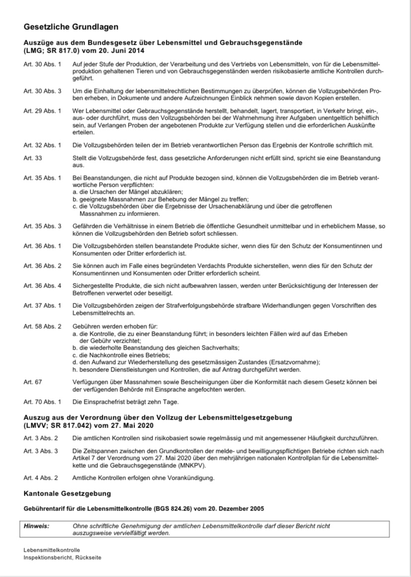 Hygienekontrolle durch den Kanton